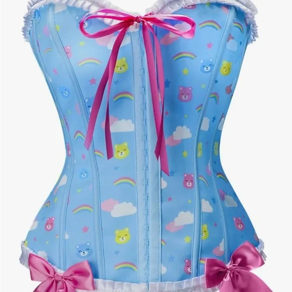 Lace Up Boned Pastel Kawaii Corset with Bows - Picture 3 of 5